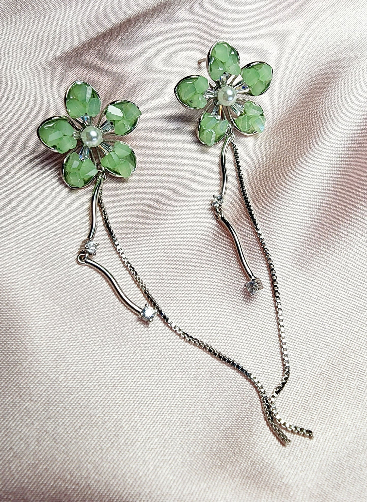 Green Flower Stud Earrings